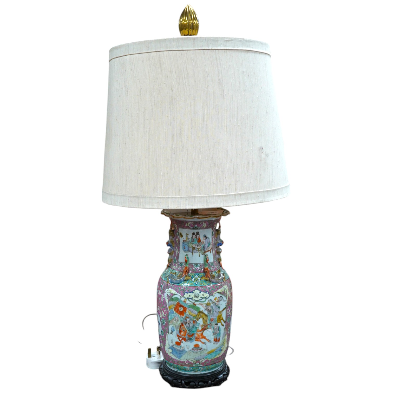 A 19th century Chinese famille rose vase converted to a lamp, 82cm total. Condition - fair to good, not tested